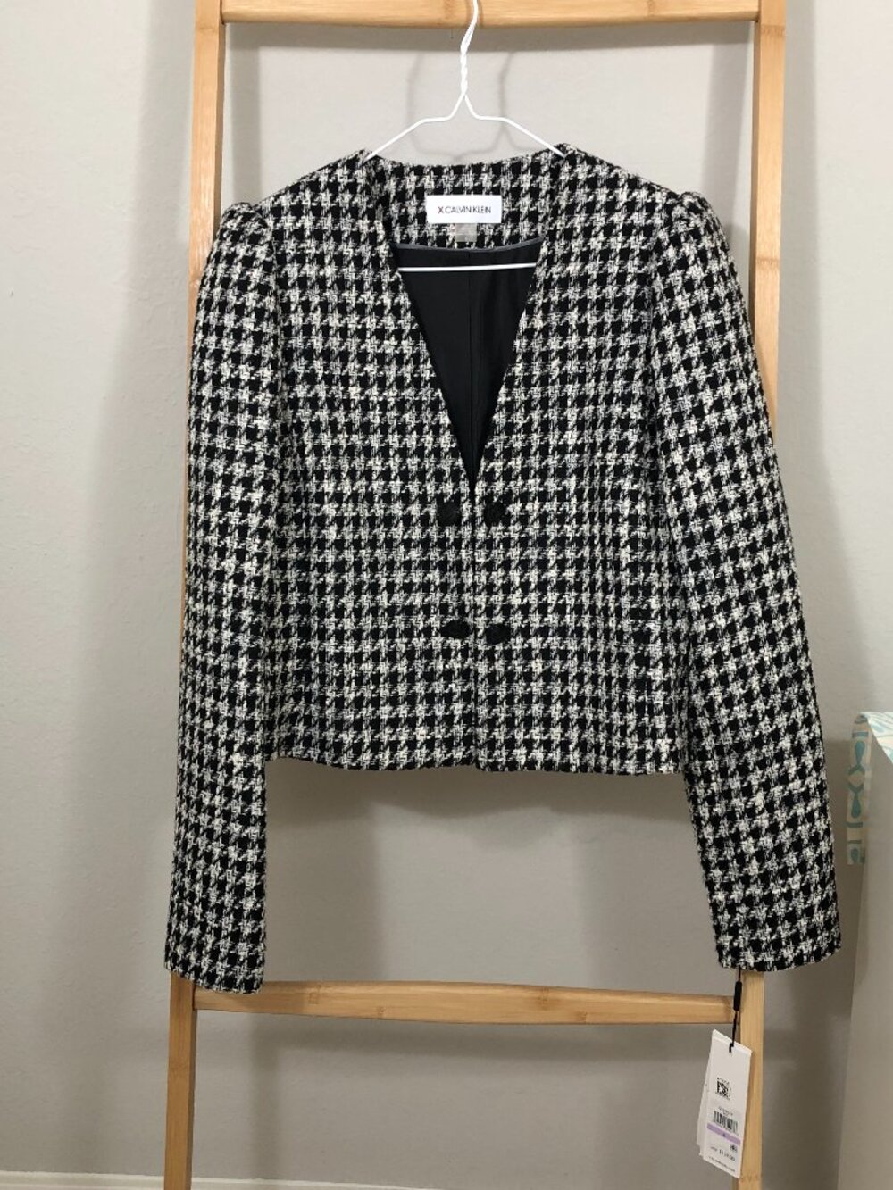 NEW [Calvin Klein] Tweed Cropped Jacket Houndstooth NWT Size 6